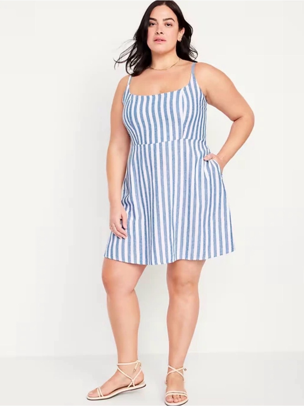 Old Navy Blue and White Striped Woman's Fit and Flare Mini Dress 2X
